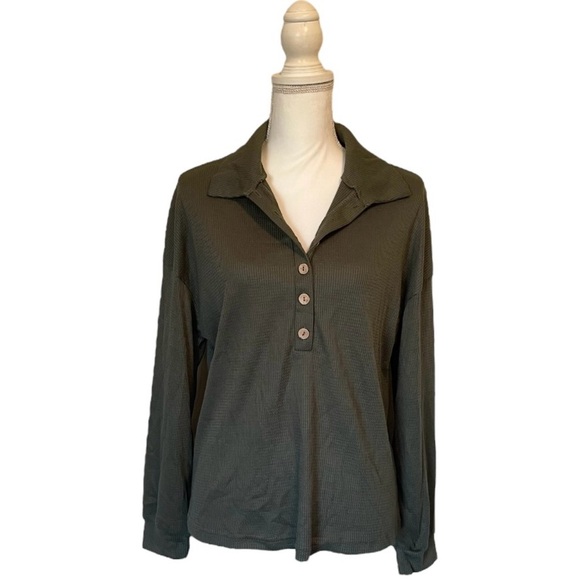 SHEIN Olive Green Long Sleeve Button-Up Women's Top Small - Picture 5 of 13